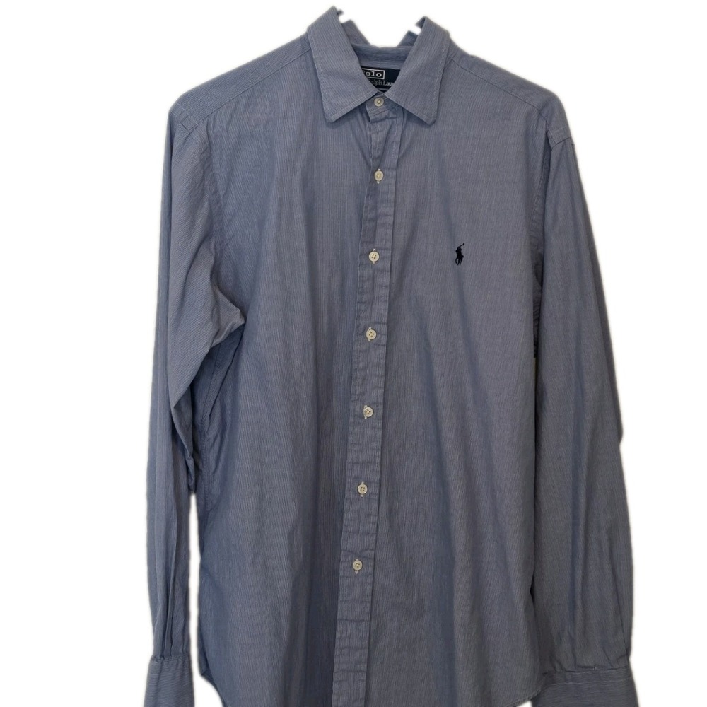 Polo Ralph Lauren Men's 15.5 34/35 Dress Shirt Andrew Cotton Classic Blue Stripe